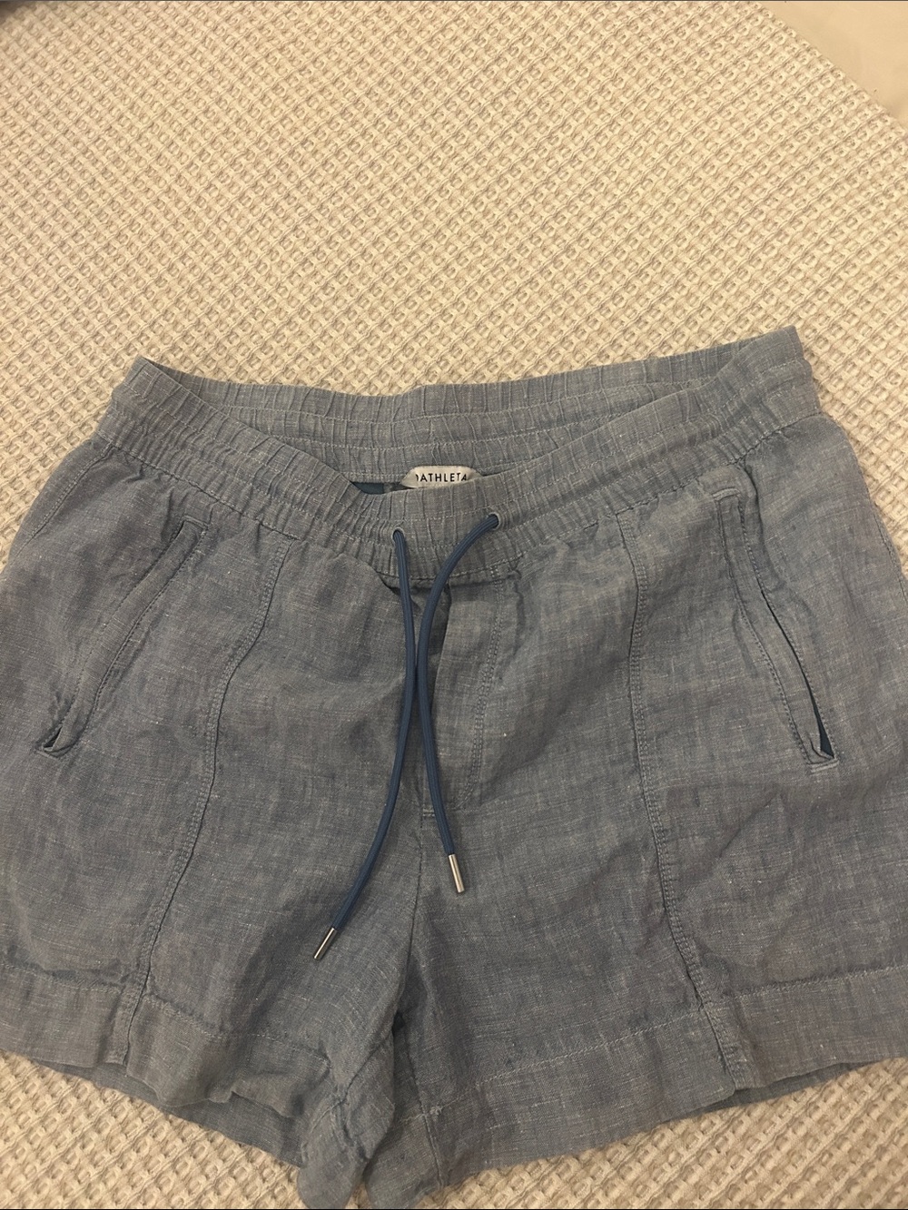 Athleta Chambray Blue Linen-Blend Drawstring Shorts